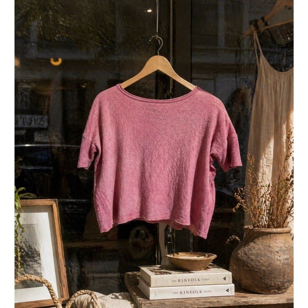 Jarbo Hand-Dyed 100% Cashmere Top Pink Short Sleeve Boxy Crop Soft Women Nepal